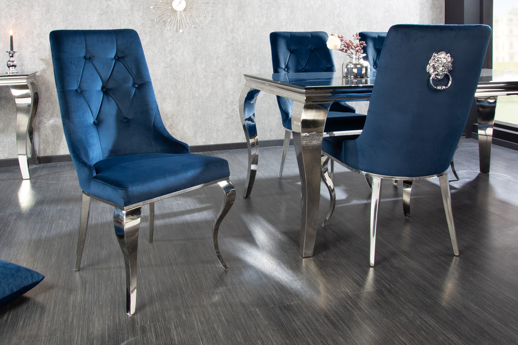 Stuhl Barock royalblau Samt mit Löwenkopf