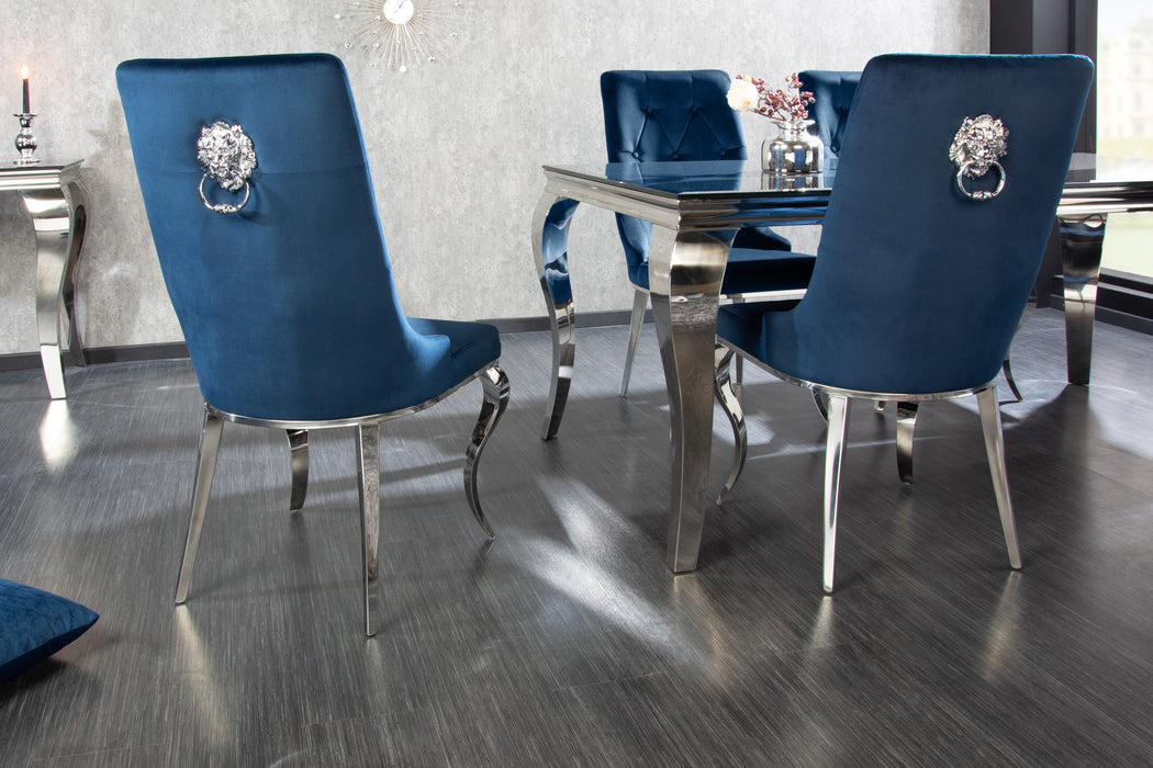 Stuhl Barock royalblau Samt mit Löwenkopf