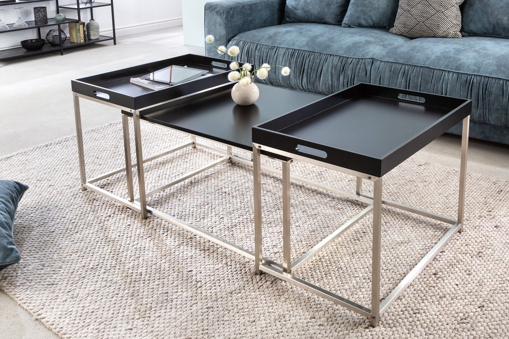 Couchtisch Jura 3er Set schwarz Tablett