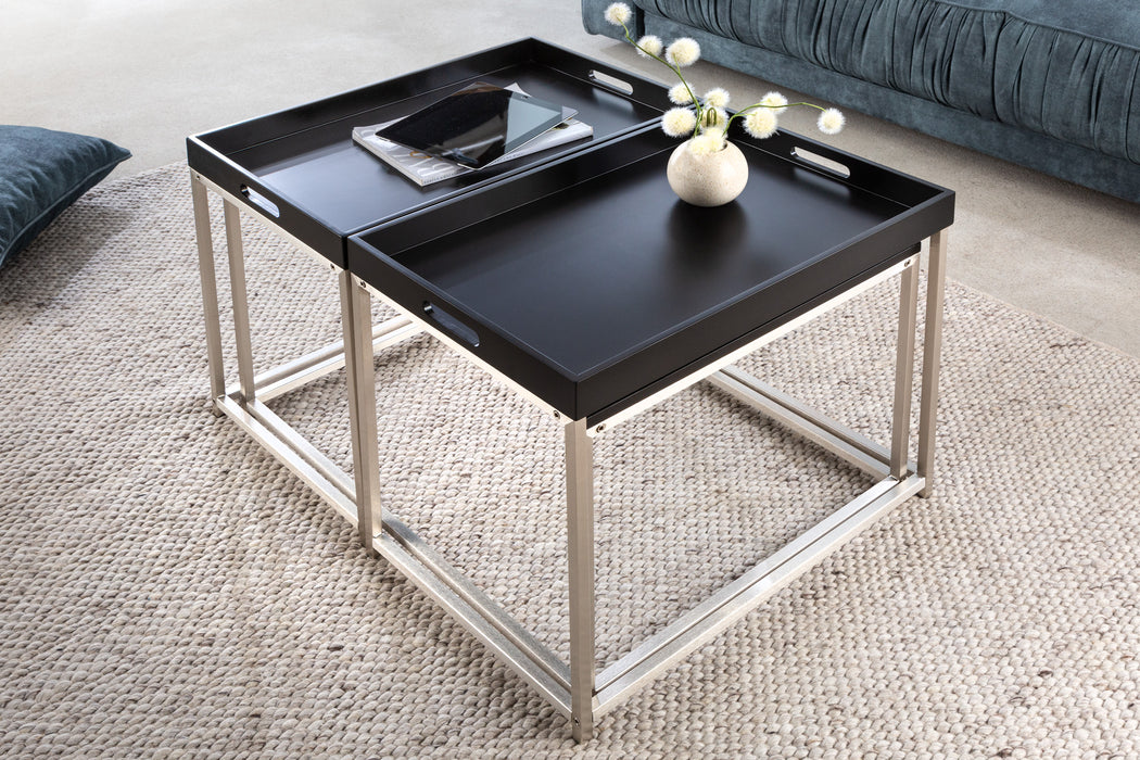 Couchtisch Jura 3er Set schwarz Tablett