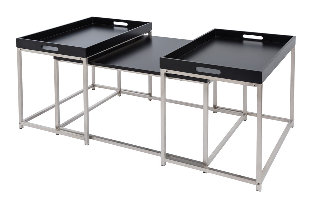 Couchtisch Jura 3er Set schwarz Tablett