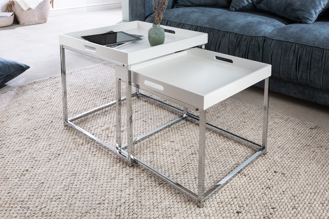 Beistelltisch Jura 2er Set weiss Tablett