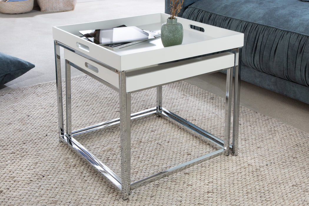 Beistelltisch Jura 2er Set weiss Tablett
