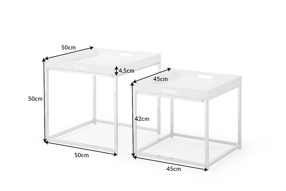 Beistelltisch Jura 2er Set weiss Tablett