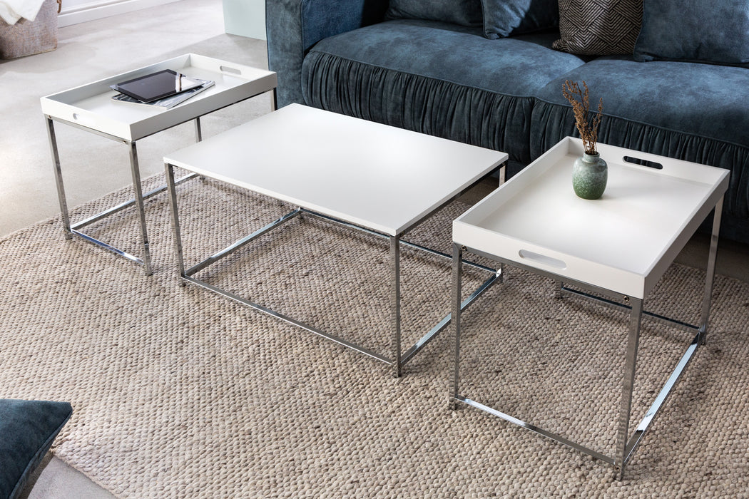 Couchtisch Jura 3er Set weiss Tablett