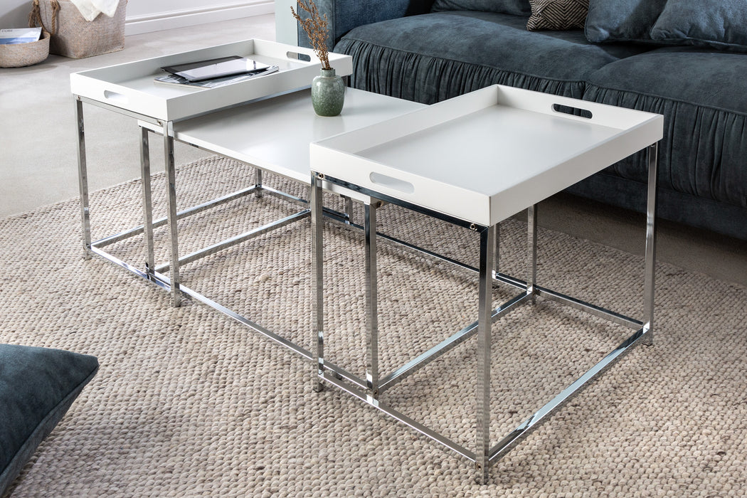 Couchtisch Jura 3er Set weiss Tablett