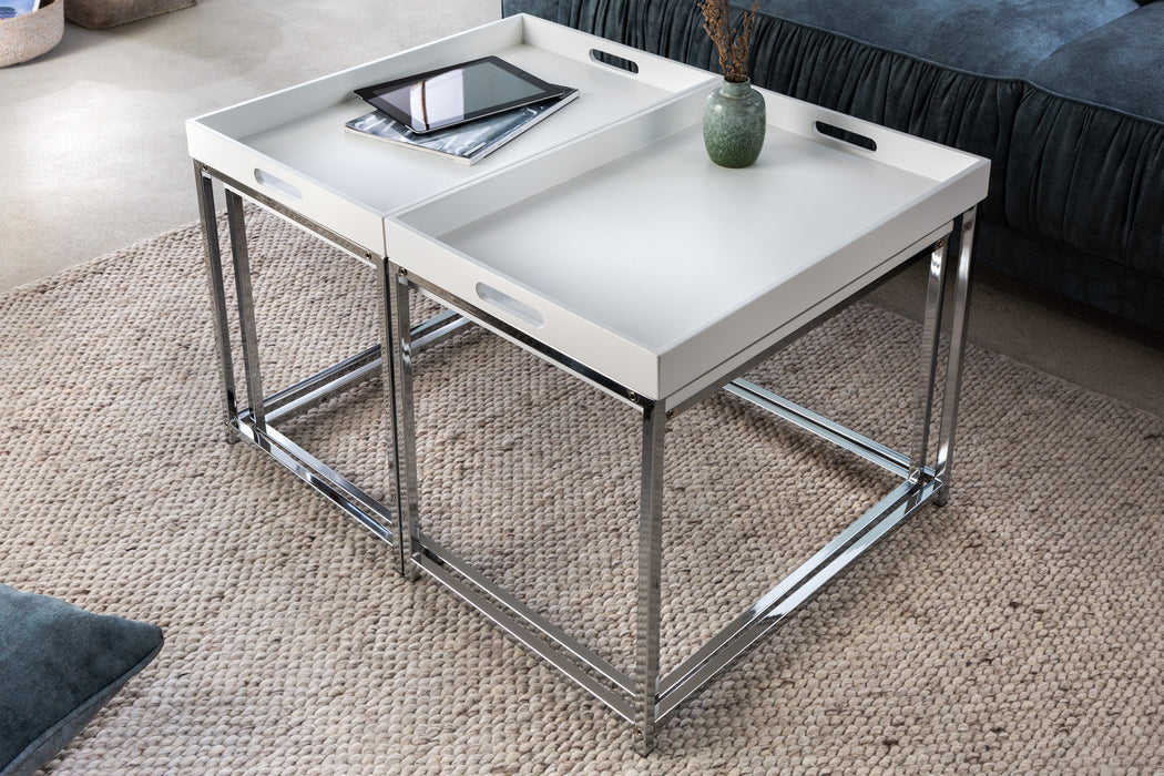 Couchtisch Jura 3er Set weiss Tablett