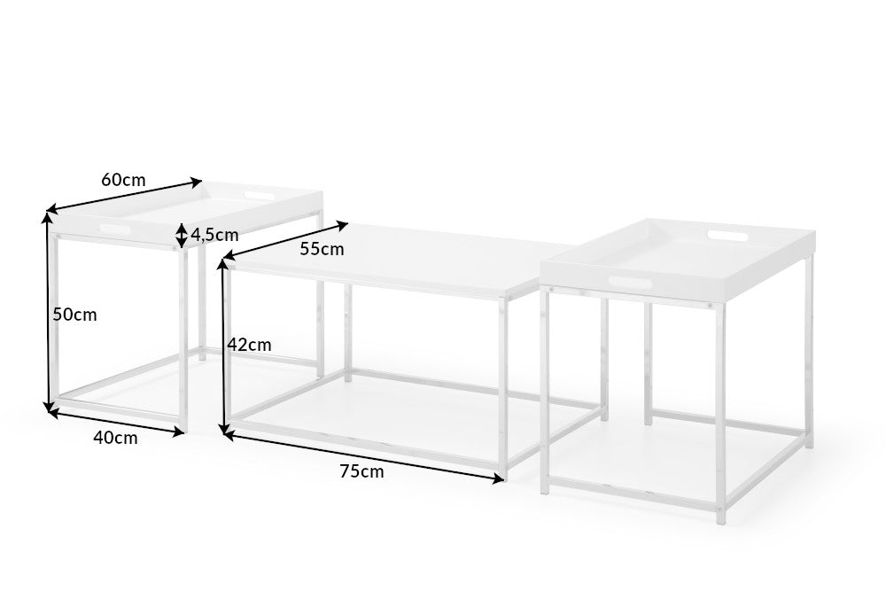 Couchtisch Jura 3er Set weiss Tablett