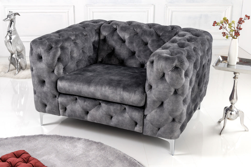 Sessel Barock Chesterfield grau Samt