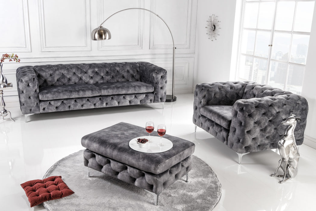 Sessel Barock Chesterfield grau Samt