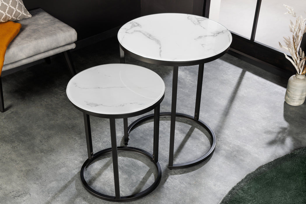 Beistelltisch Eleganz 2er Set 50cm weiß Marmor