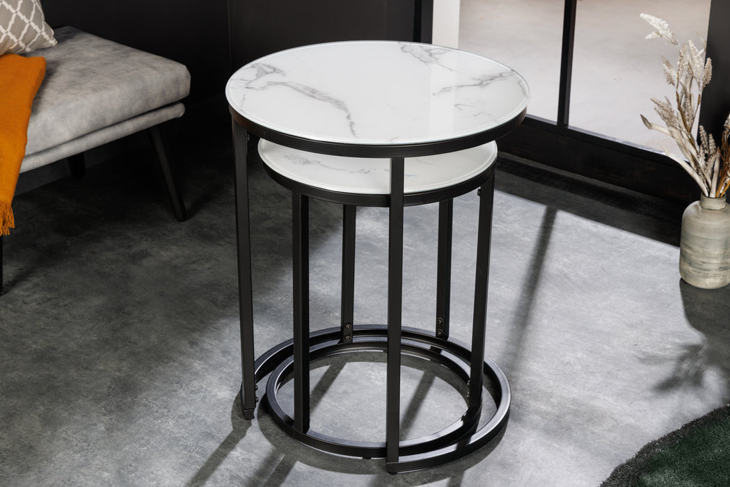 Beistelltisch Eleganz 2er Set 50cm weiß Marmor