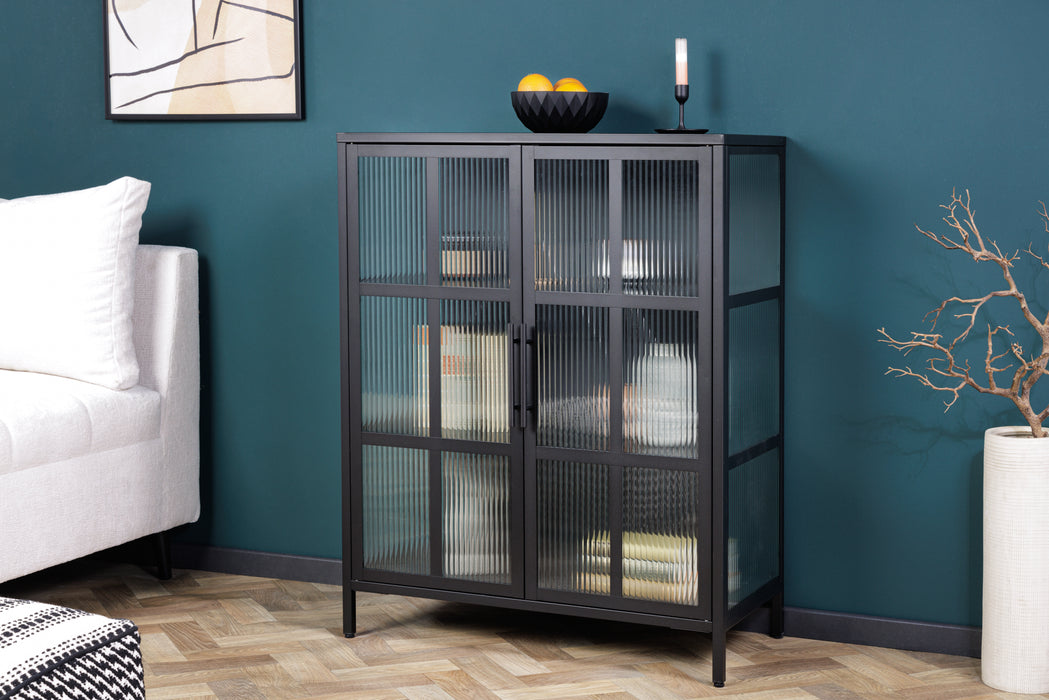 Vitrine Titanium Pro 102cm schwarz Riffelglas