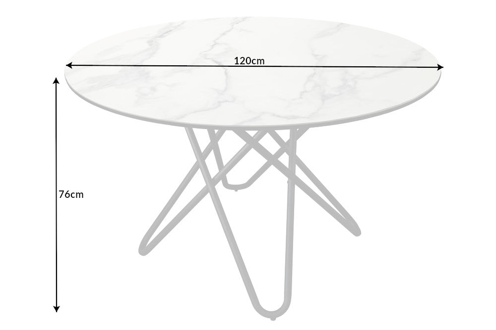 Esstisch Orbital 120cm weiß Marmor Keramik