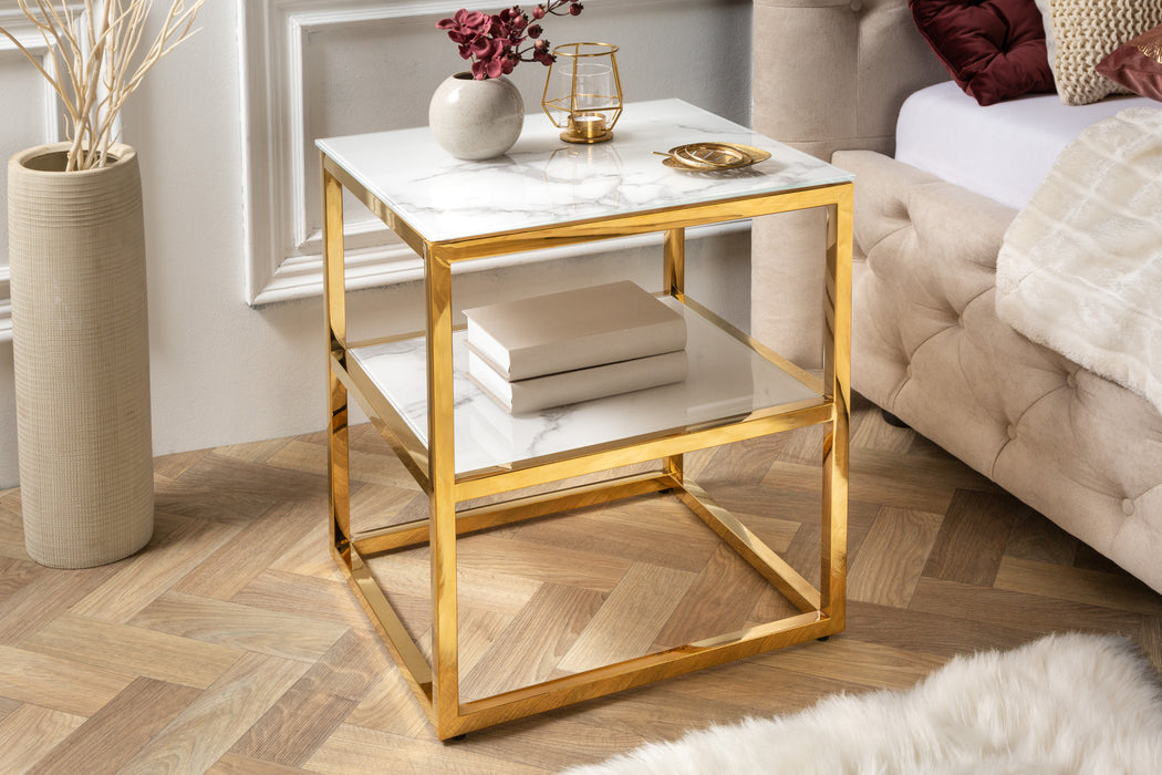 Beistelltisch Eleganz 45cm Marmor weiss gold