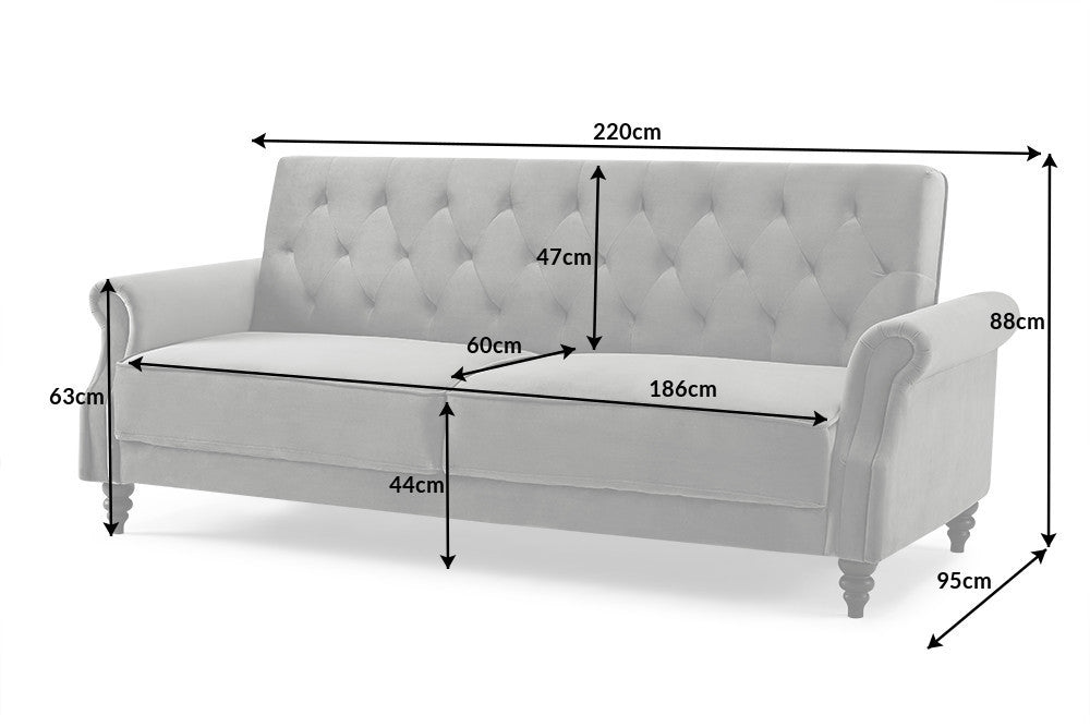Schlafsofa Sofia Plus 220cm Grau Samt