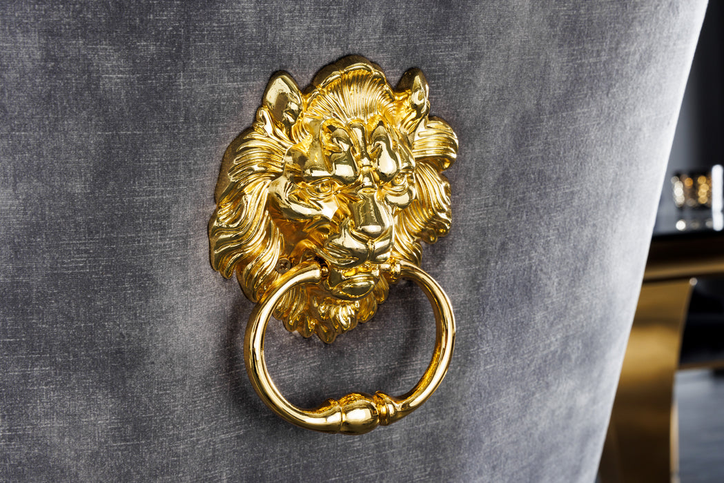 Stuhl Barock grau mit Löwenkopf gold