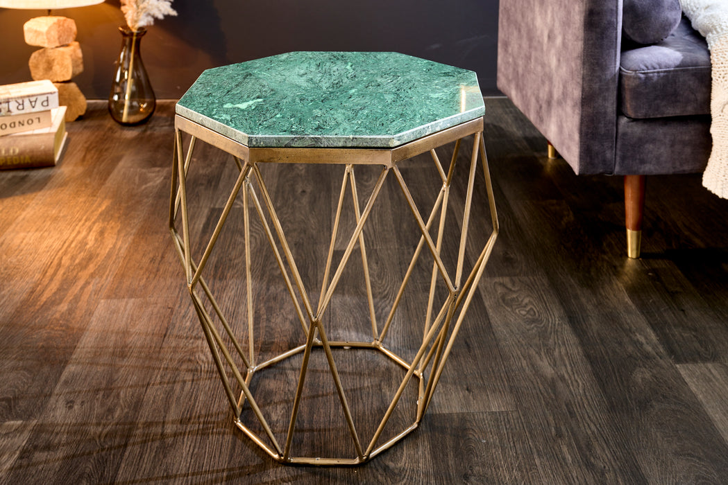 Couchtisch Diamant 50cm Marmor messing grün