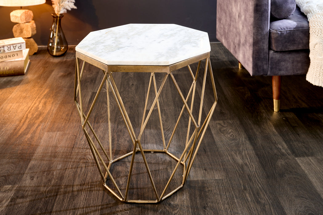 Couchtisch Diamant 50cm Marmor messing weiss