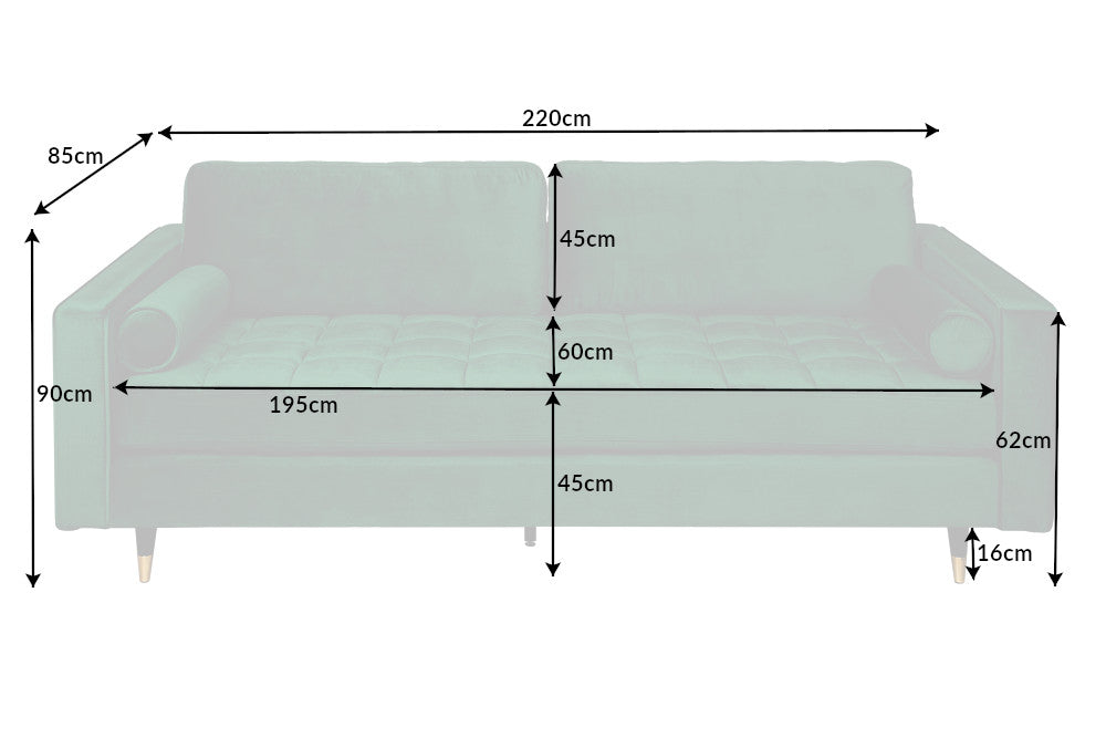 Sofa Plush Velvet 220cm Smaragdgrün Samt