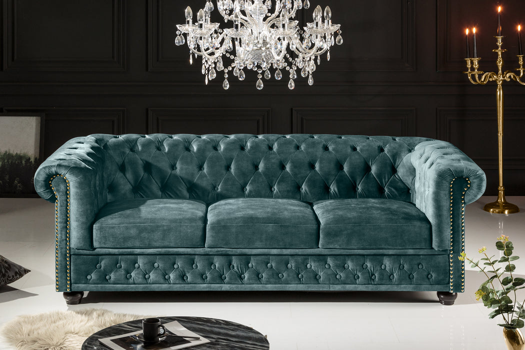 Sofa Chesterfield 3er Petrol Samt