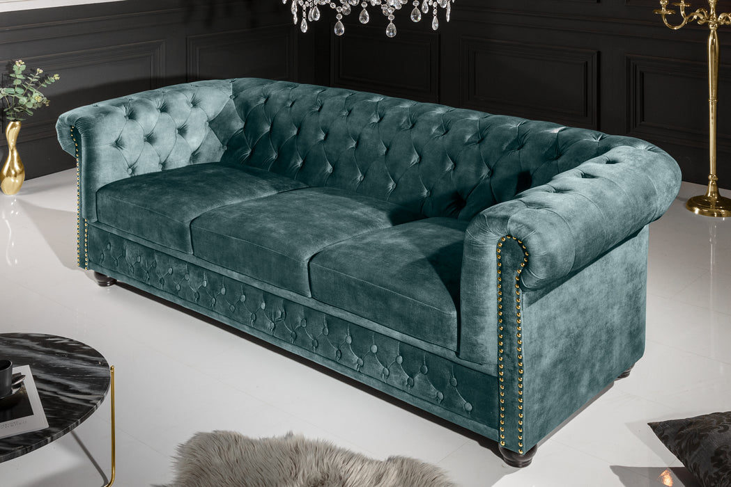 Sofa Chesterfield 3er Petrol Samt