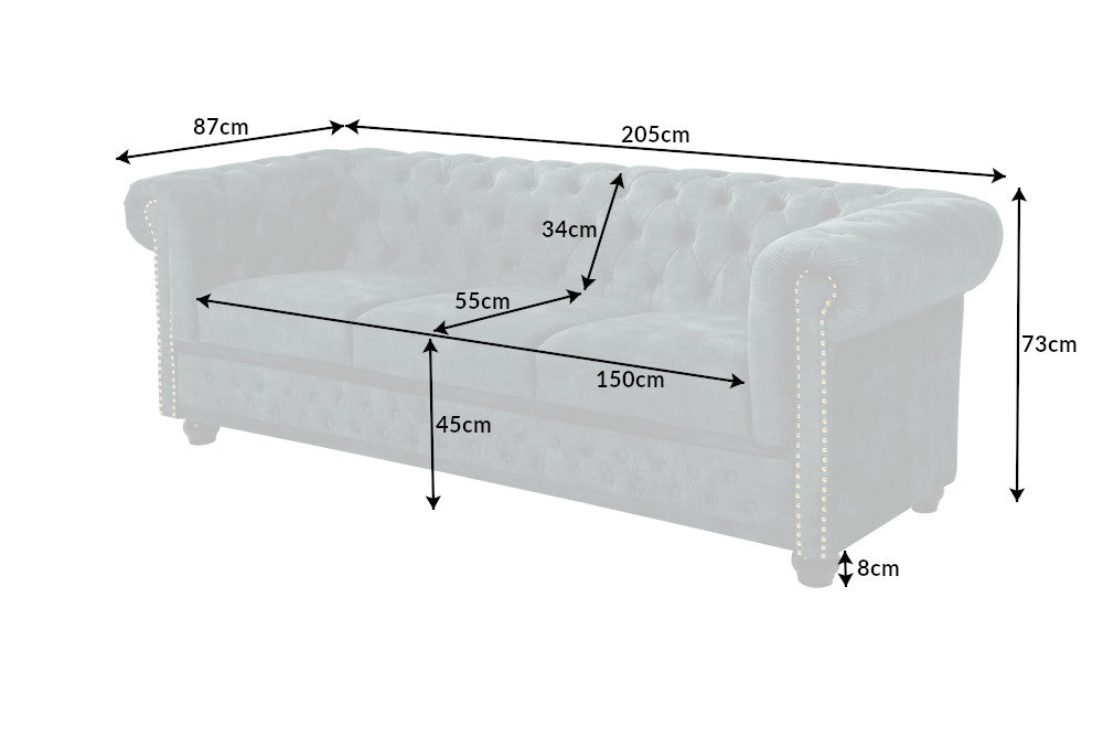 Sofa Chesterfield 3er Petrol Samt