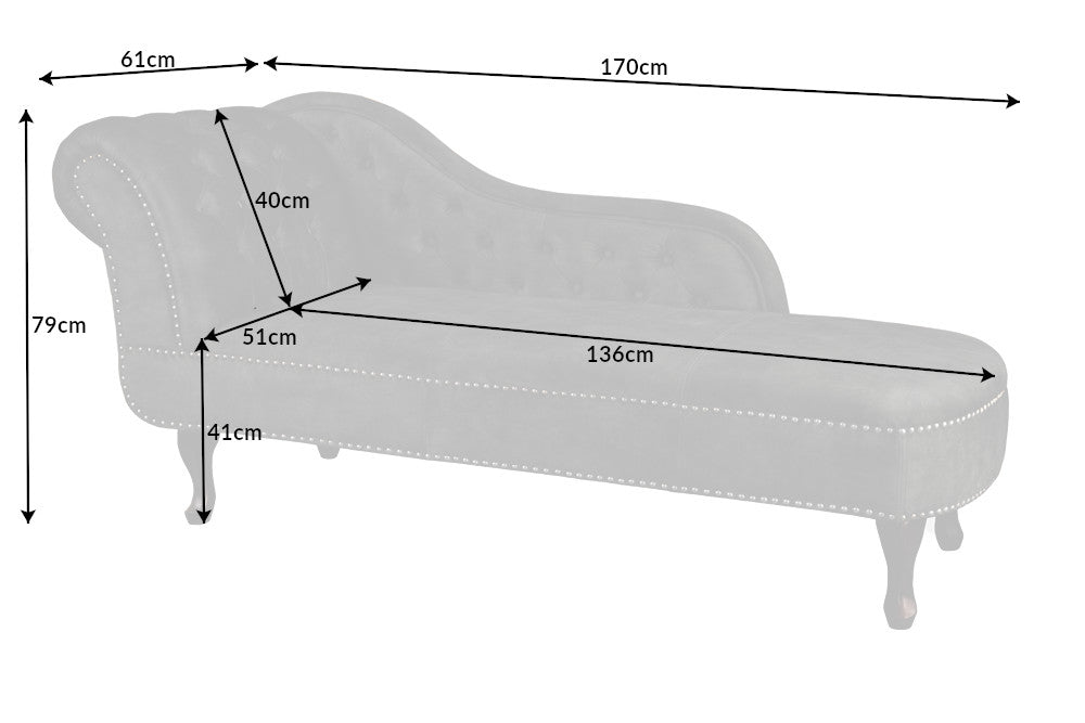 Recamiere Chesterfield 170cm Samt grau