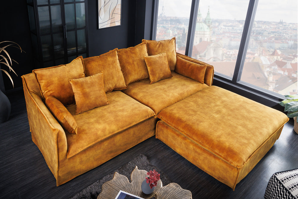Hocker Clouds 100cm senfgelb Samt