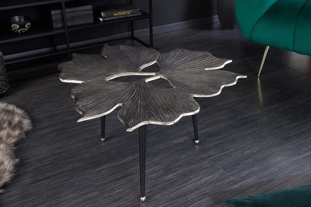 Couchtisch Maple Leaves 75cm silber schwarz