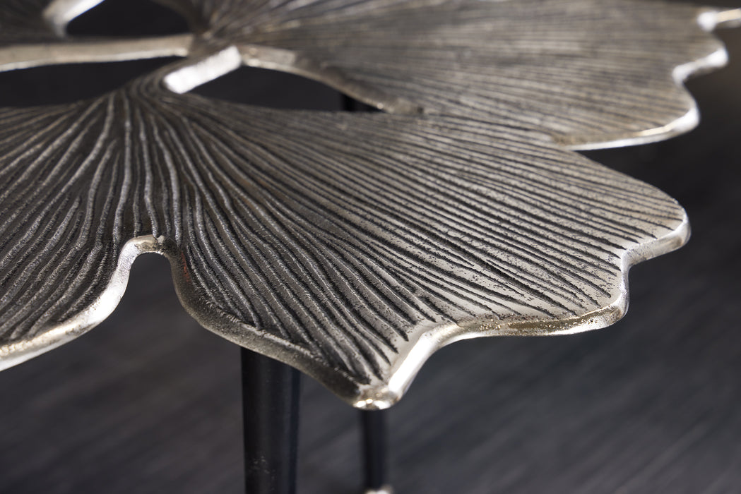 Couchtisch Maple Leaves 75cm silber schwarz