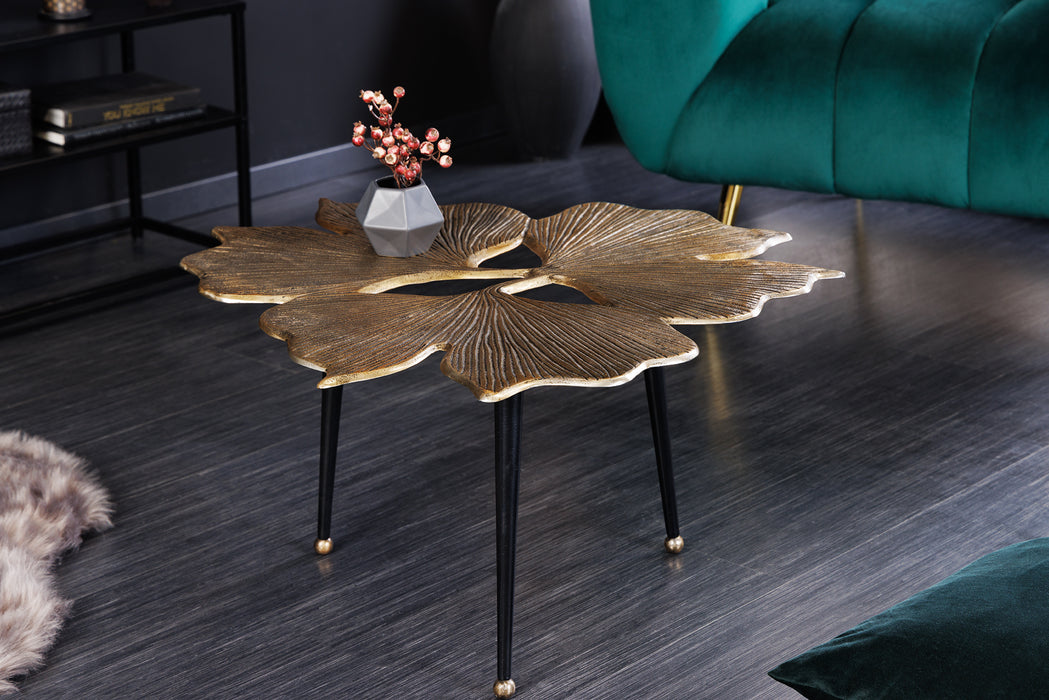Couchtisch Maple Leaves 75cm gold schwarz