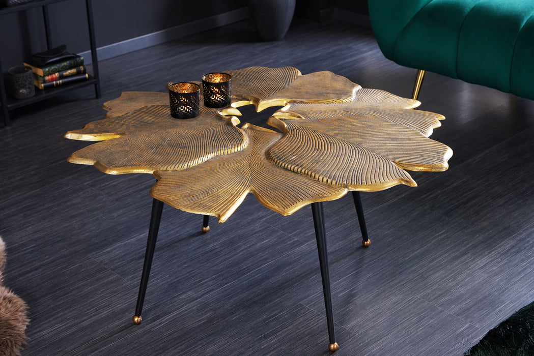 Couchtisch Coral Leafs 95cm gold schwarz