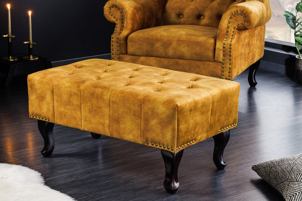 Hocker Chesterfield senfgelb Antik Look