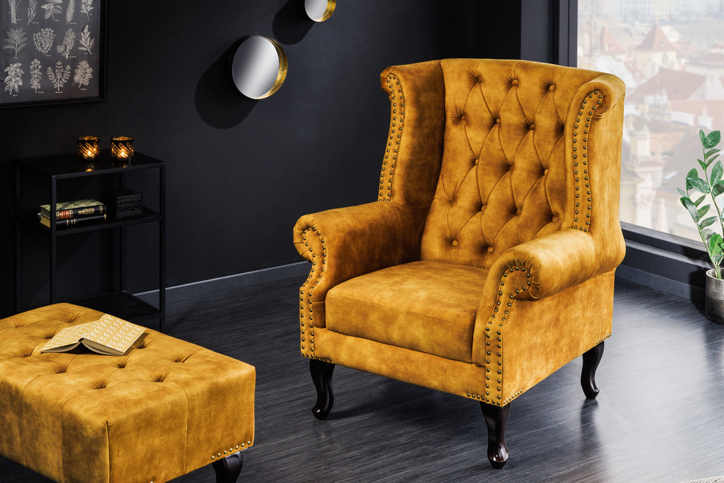 Hocker Chesterfield senfgelb Antik Look