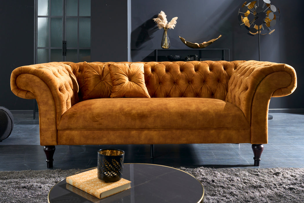 Sofa New York Chesterfield 225cm Samt senfgelb
