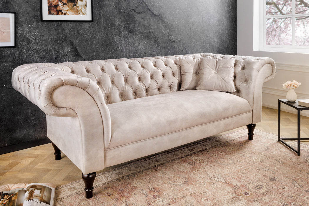 Sofa New York Chesterfield 225cm Samt champagner