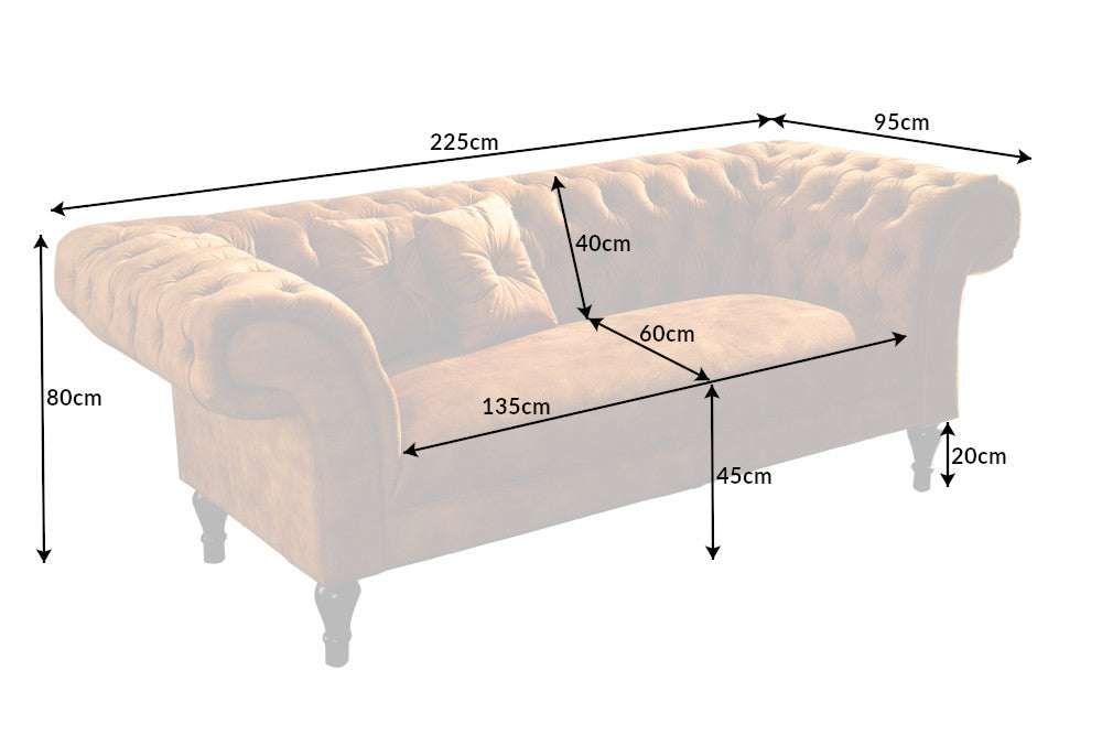 Sofa New York Chesterfield 225cm Samt senfgelb