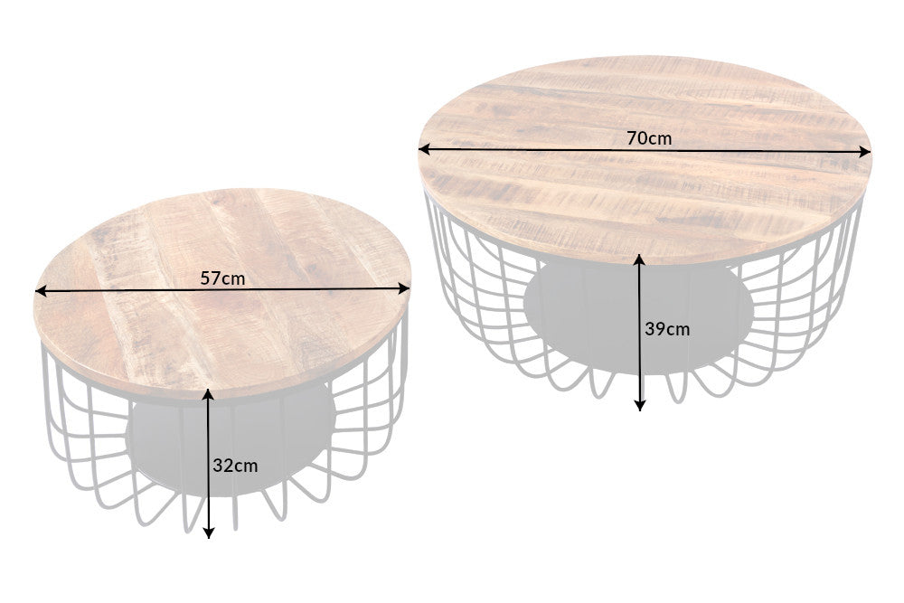 Couchtisch Vault 2er Set 70cm natur schwarz