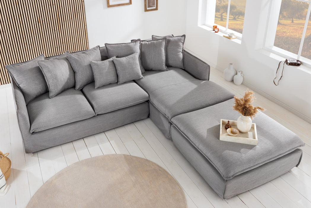 Eck-Sofa Clouds 255cm Leinen grau