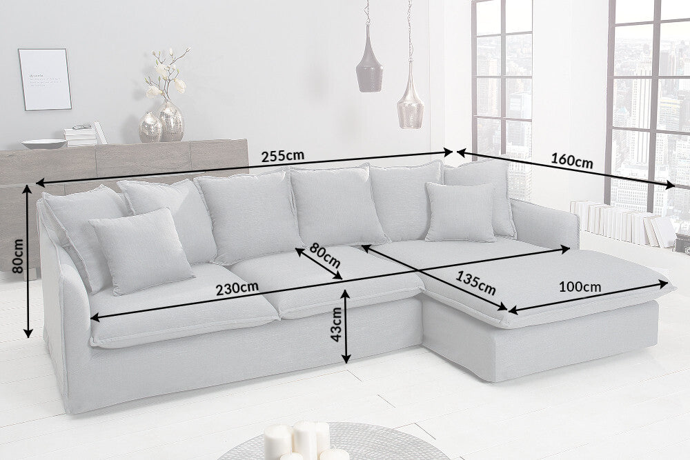 Eck-Sofa Clouds 255cm Leinen grau