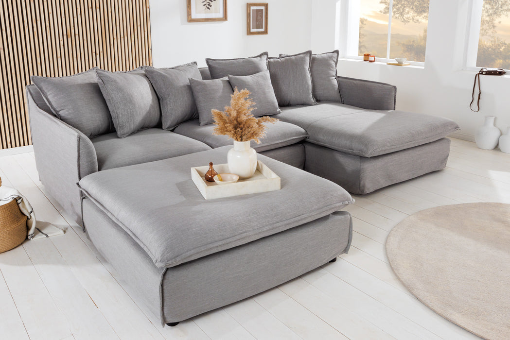 Hocker Clouds 100cm grau Leinen