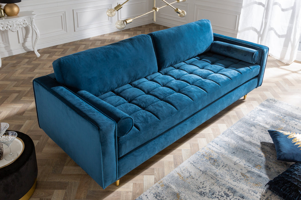 Sofa Plush Velvet 220cm Petrol Blau Samt