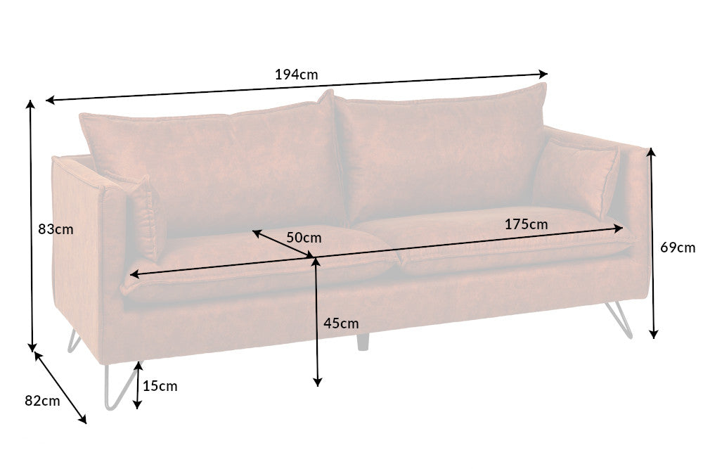 Sofa Enzo 3er antik braun Retro Hairpin-Füße