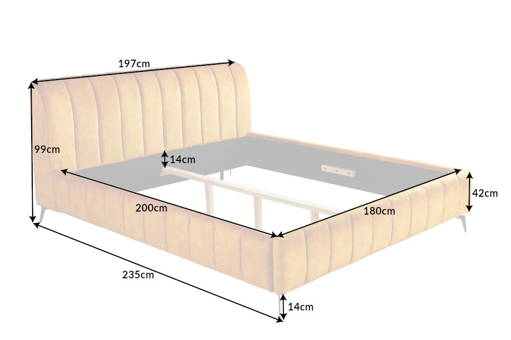 Bett Manhattan 180x200cm senfgelb Samt