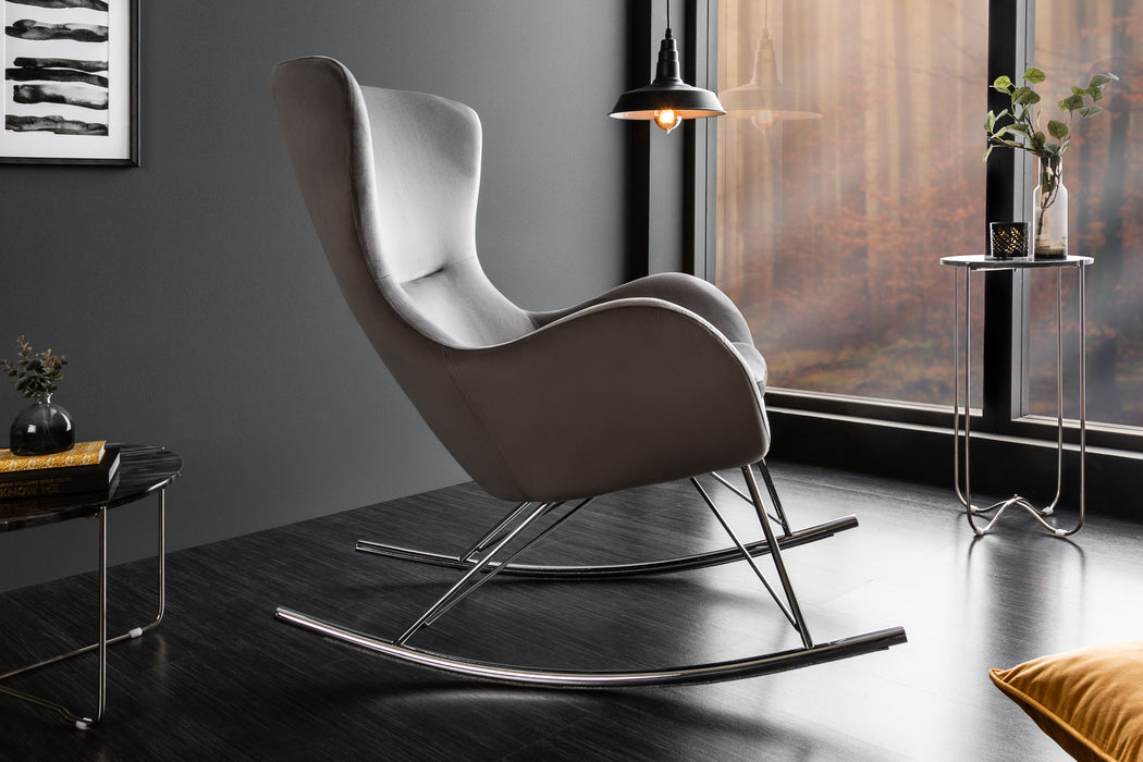Schaukelstuhl Nordica Swing grau Chrom Samt