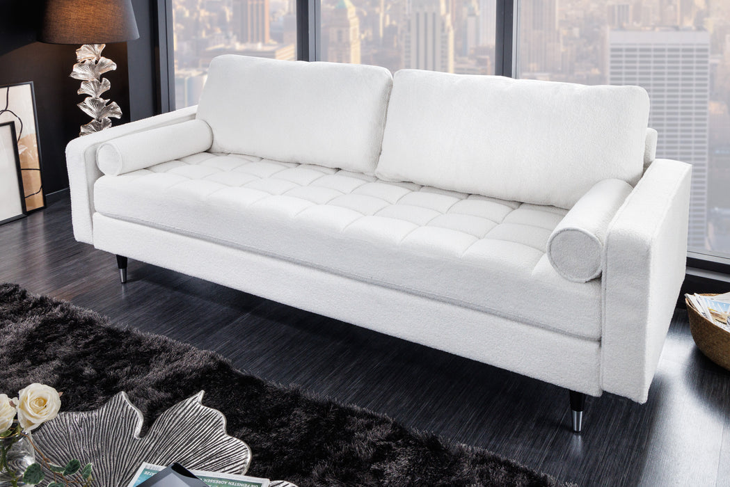 Sofa Plush 220cm Teddystoff Weiss