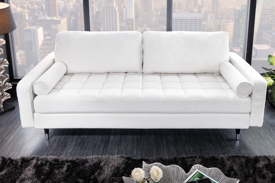 Sofa Plush 220cm Teddystoff Weiss