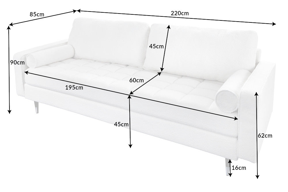Sofa Plush 220cm Teddystoff Weiss