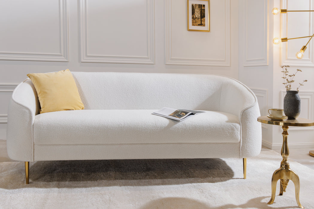 Sofa Icon 205cm Teddystoff Weiss Gold